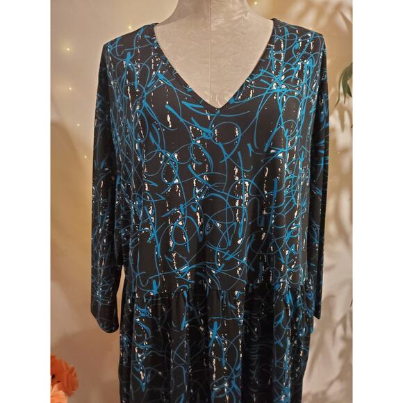 Ulla Popken V-Neck Maxi Dress Pockets Plus Size 24/26 Abstract Scribble Print - Picture 5 of 13